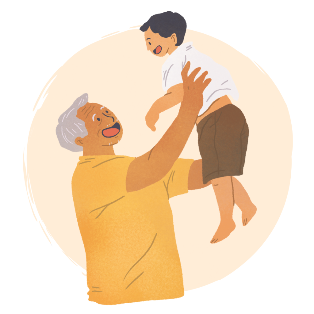 Grandfather carrying grandson
